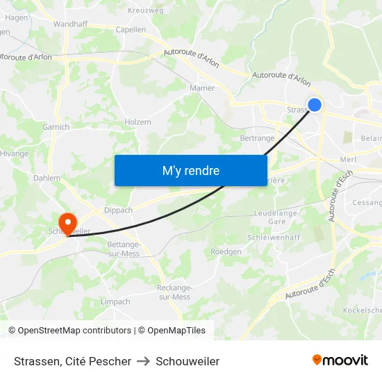 Strassen, Cité Pescher to Schouweiler map