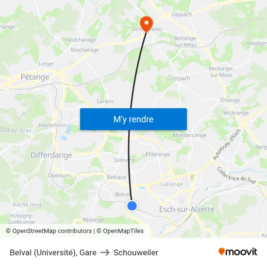 Belval (Université), Gare to Schouweiler map
