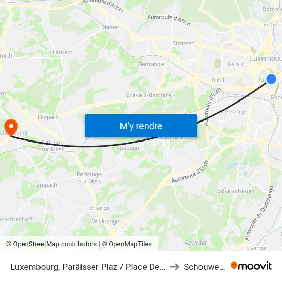 Luxembourg, Paräisser Plaz / Place De Paris to Schouweiler map