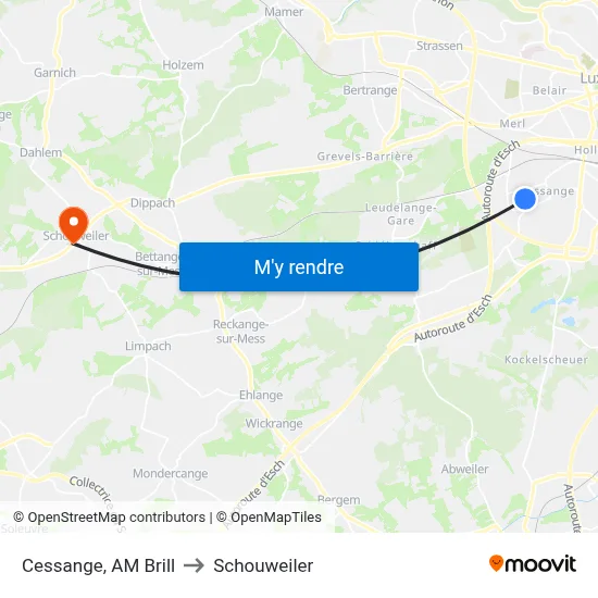 Cessange, AM Brill to Schouweiler map