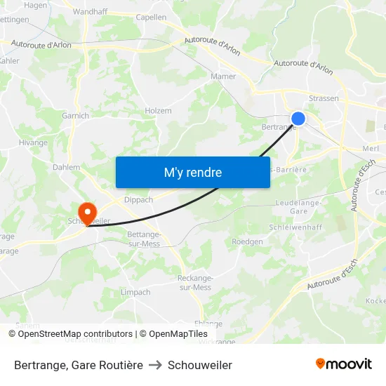 Bertrange, Gare Routière to Schouweiler map