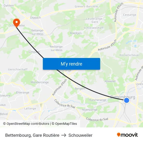 Bettembourg, Gare Routière to Schouweiler map