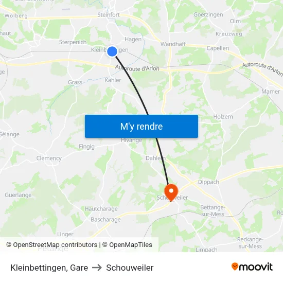Kleinbettingen, Gare to Schouweiler map