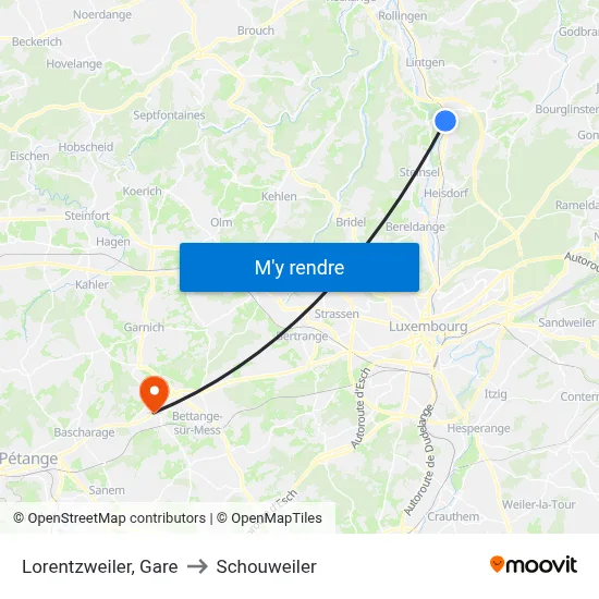 Lorentzweiler, Gare to Schouweiler map