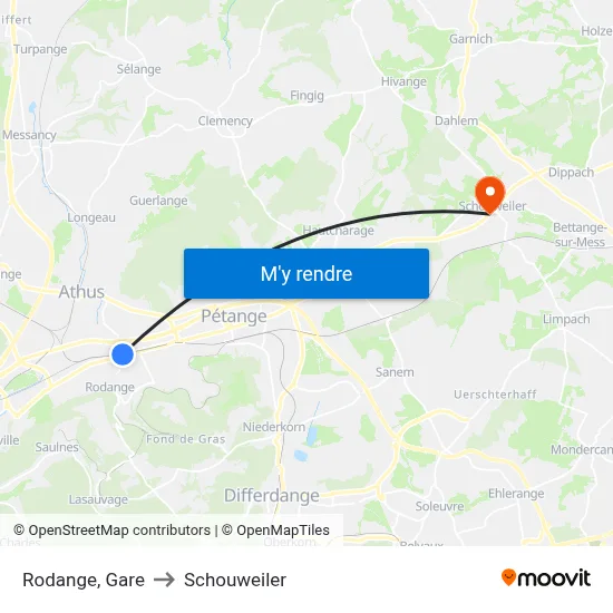 Rodange, Gare to Schouweiler map