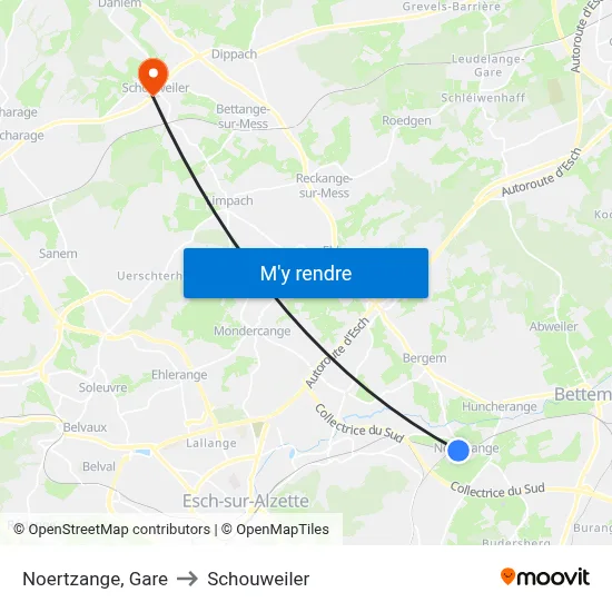 Noertzange, Gare to Schouweiler map