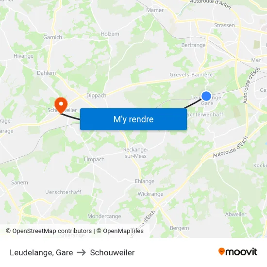 Leudelange, Gare to Schouweiler map