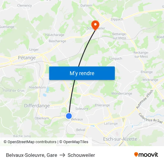 Belvaux-Soleuvre, Gare to Schouweiler map