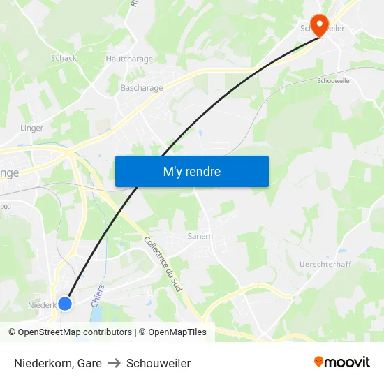 Niederkorn, Gare to Schouweiler map