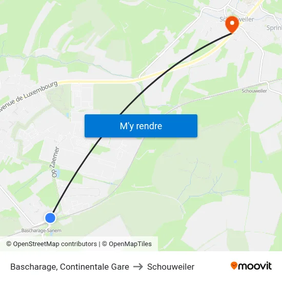 Bascharage, Continentale Gare to Schouweiler map