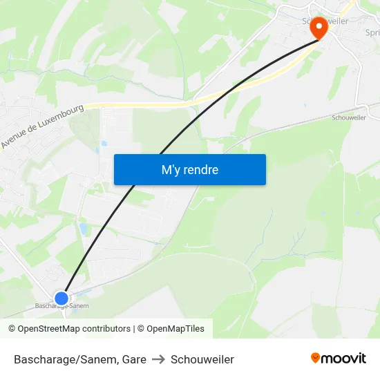 Bascharage/Sanem, Gare to Schouweiler map