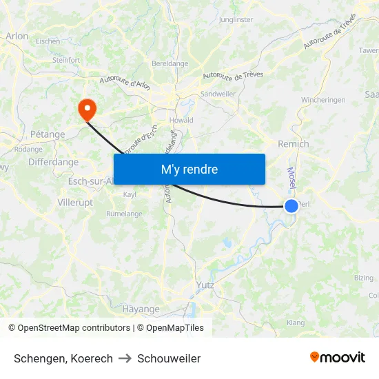 Schengen, Koerech to Schouweiler map
