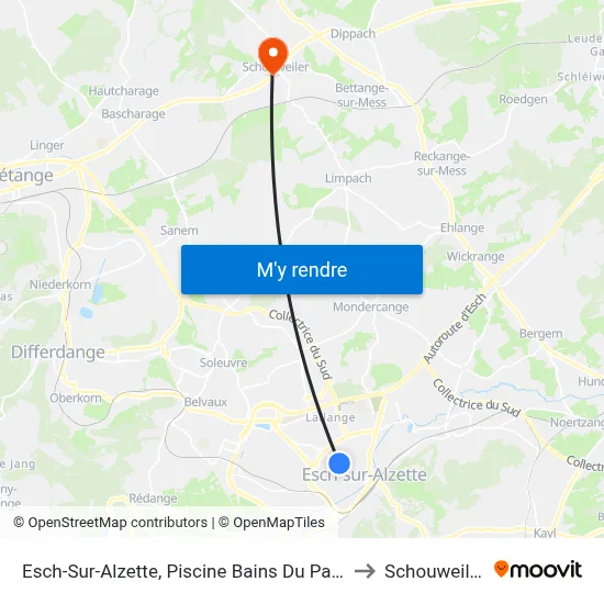 Esch-Sur-Alzette, Piscine Bains Du Parc to Schouweiler map