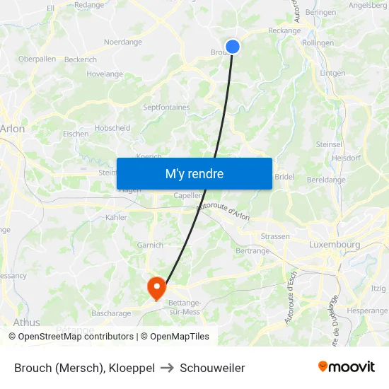 Brouch (Mersch), Kloeppel to Schouweiler map