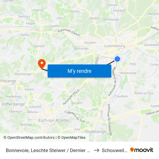 Bonnevoie, Leschte Steiwer / Dernier Sol to Schouweiler map