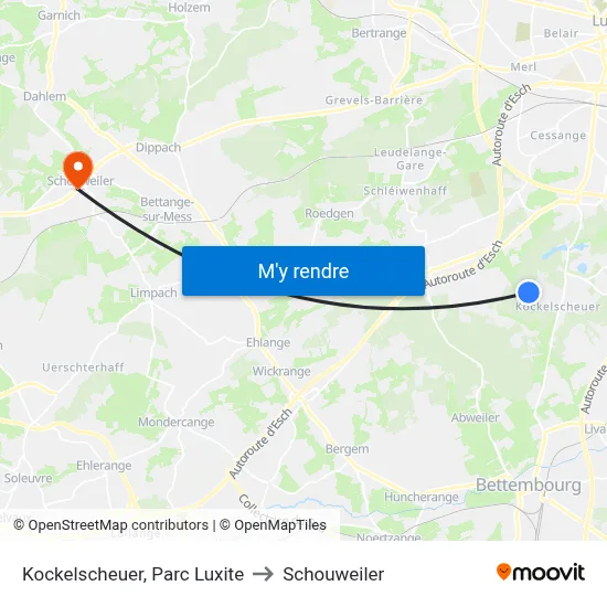 Kockelscheuer, Parc Luxite to Schouweiler map
