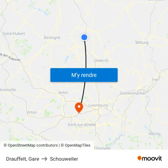 Drauffelt, Gare to Schouweiler map