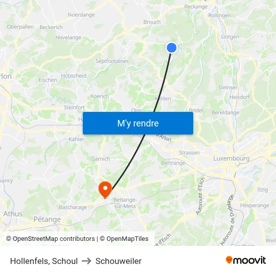Hollenfels, Schoul to Schouweiler map