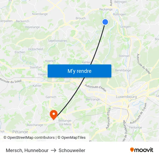Mersch, Hunnebour to Schouweiler map