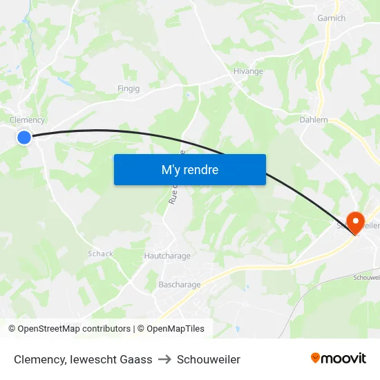 Clemency, Iewescht Gaass to Schouweiler map