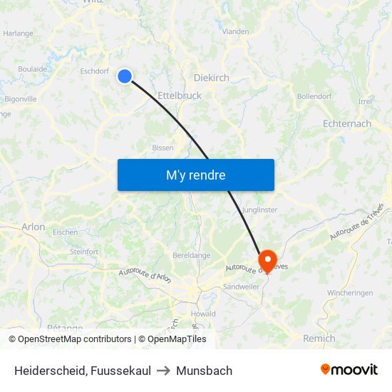Heiderscheid, Fuussekaul to Munsbach map