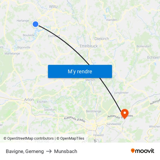 Bavigne, Gemeng to Munsbach map