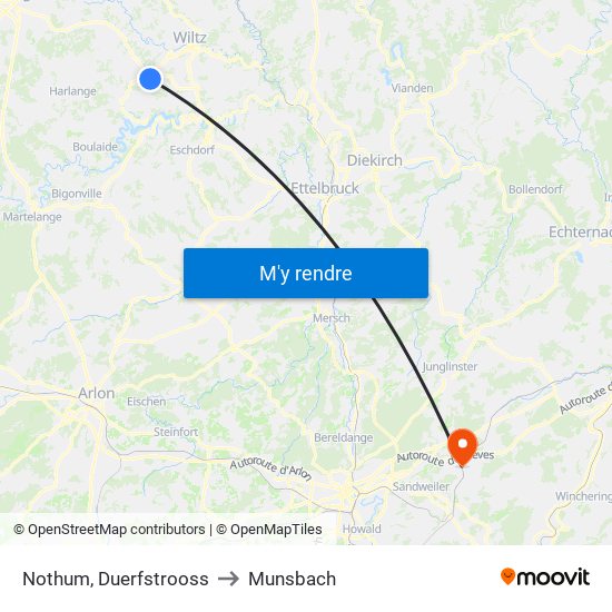 Nothum, Duerfstrooss to Munsbach map