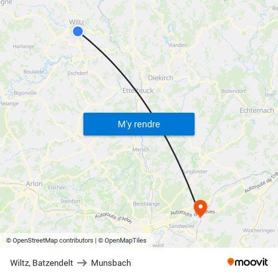 Wiltz, Batzendelt to Munsbach map