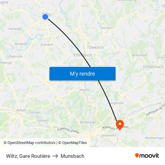 Wiltz, Gare Routière to Munsbach map