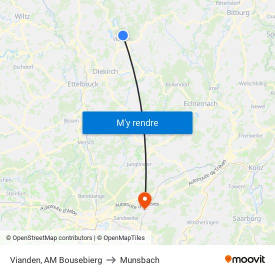 Vianden, AM Bousebierg to Munsbach map