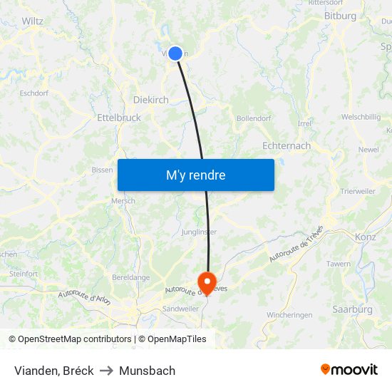 Vianden, Bréck to Munsbach map