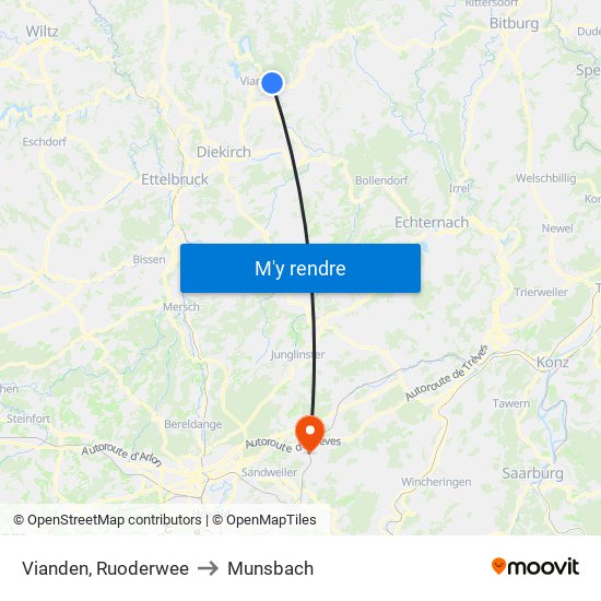 Vianden, Ruoderwee to Munsbach map