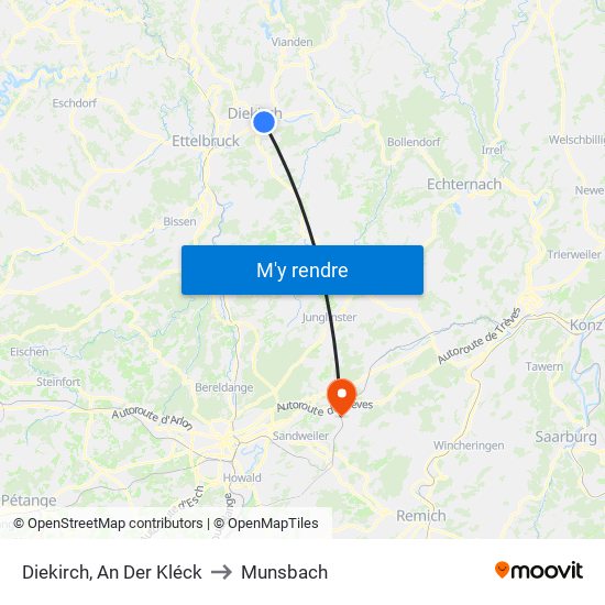 Diekirch, An Der Kléck to Munsbach map