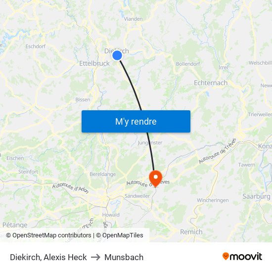 Diekirch, Alexis Heck to Munsbach map