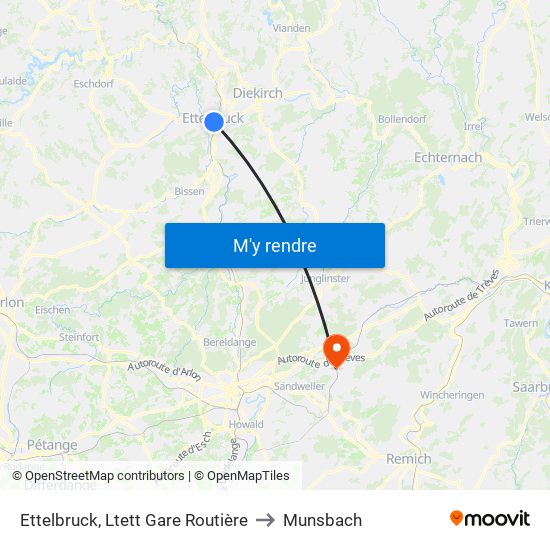 Ettelbruck, Ltett Gare Routière to Munsbach map