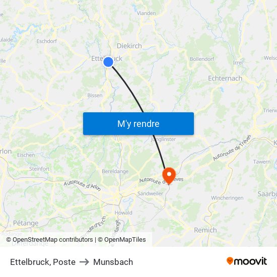 Ettelbruck, Poste to Munsbach map