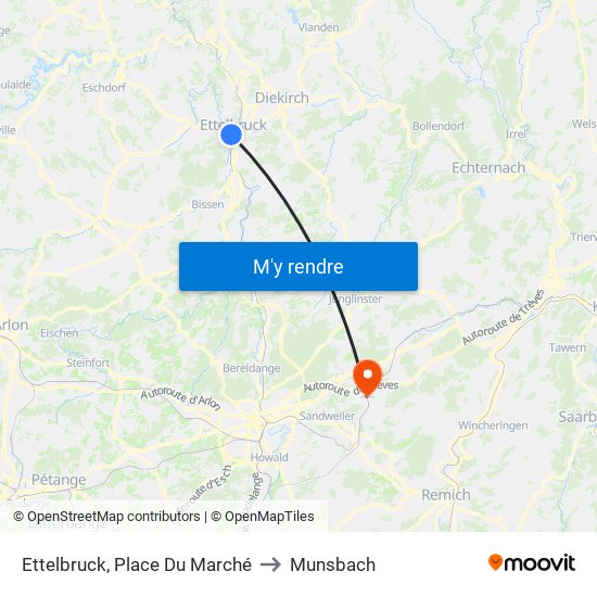 Ettelbruck, Place Du Marché to Munsbach map
