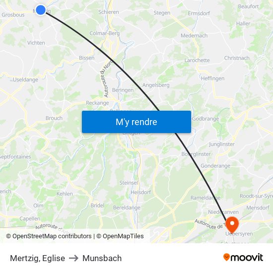 Mertzig, Eglise to Munsbach map