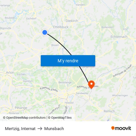 Mertzig, Internat to Munsbach map