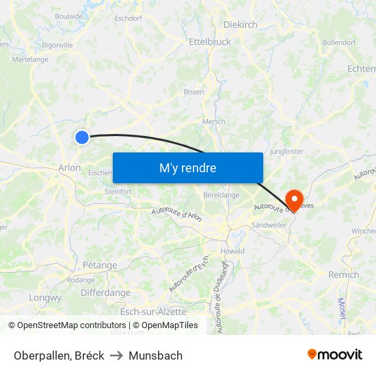 Oberpallen, Bréck to Munsbach map