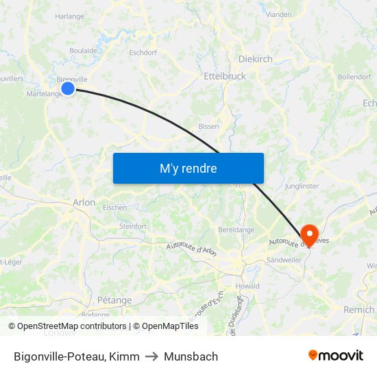 Bigonville-Poteau, Kimm to Munsbach map