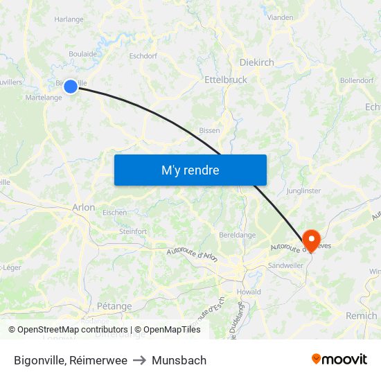 Bigonville, Réimerwee to Munsbach map