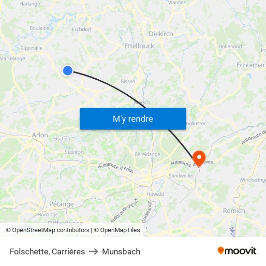 Folschette, Carrières to Munsbach map