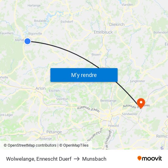 Wolwelange, Ennescht Duerf to Munsbach map