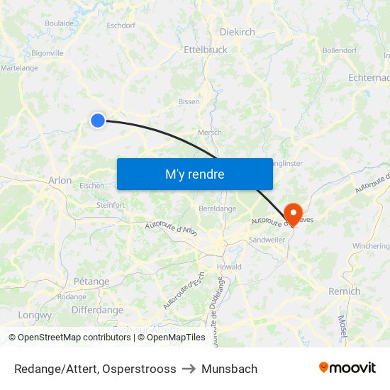 Redange/Attert, Osperstrooss to Munsbach map