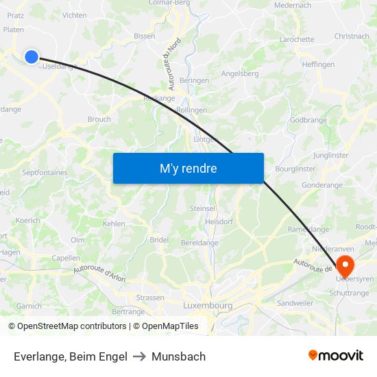 Everlange, Beim Engel to Munsbach map
