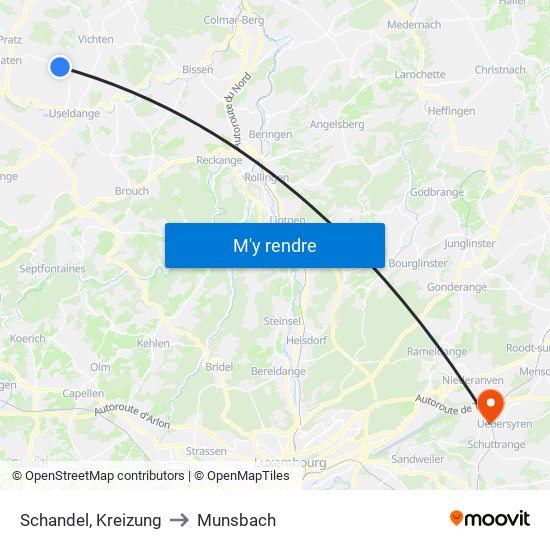 Schandel, Kreizung to Munsbach map