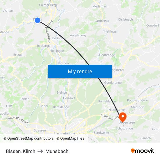 Bissen, Kiirch to Munsbach map