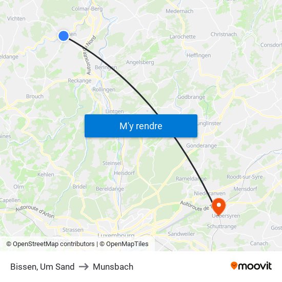 Bissen, Um Sand to Munsbach map