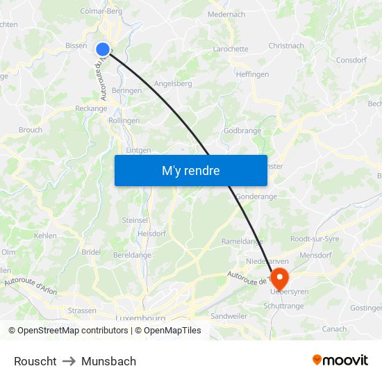 Rouscht to Munsbach map